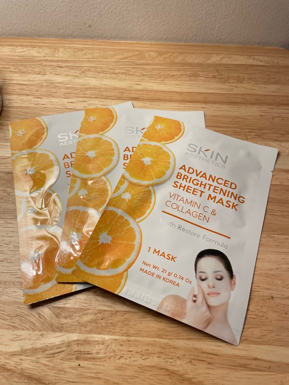 SKIN AESTHETICS Advanced Brightening Sheet Mask Vitamin C Collagen Lot of 3